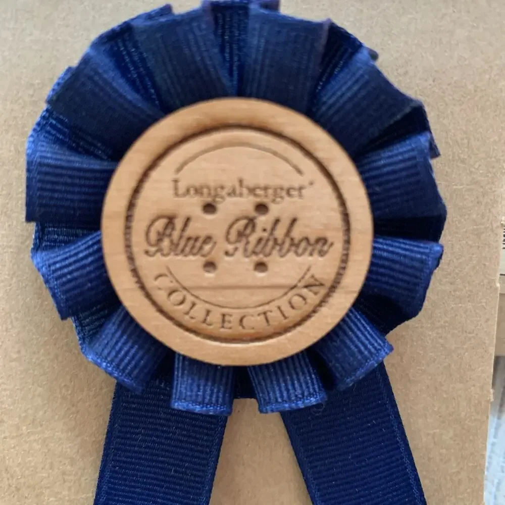 Longaberger Baskets Blue Ribbon Tie-On Clip On Brand New #28594